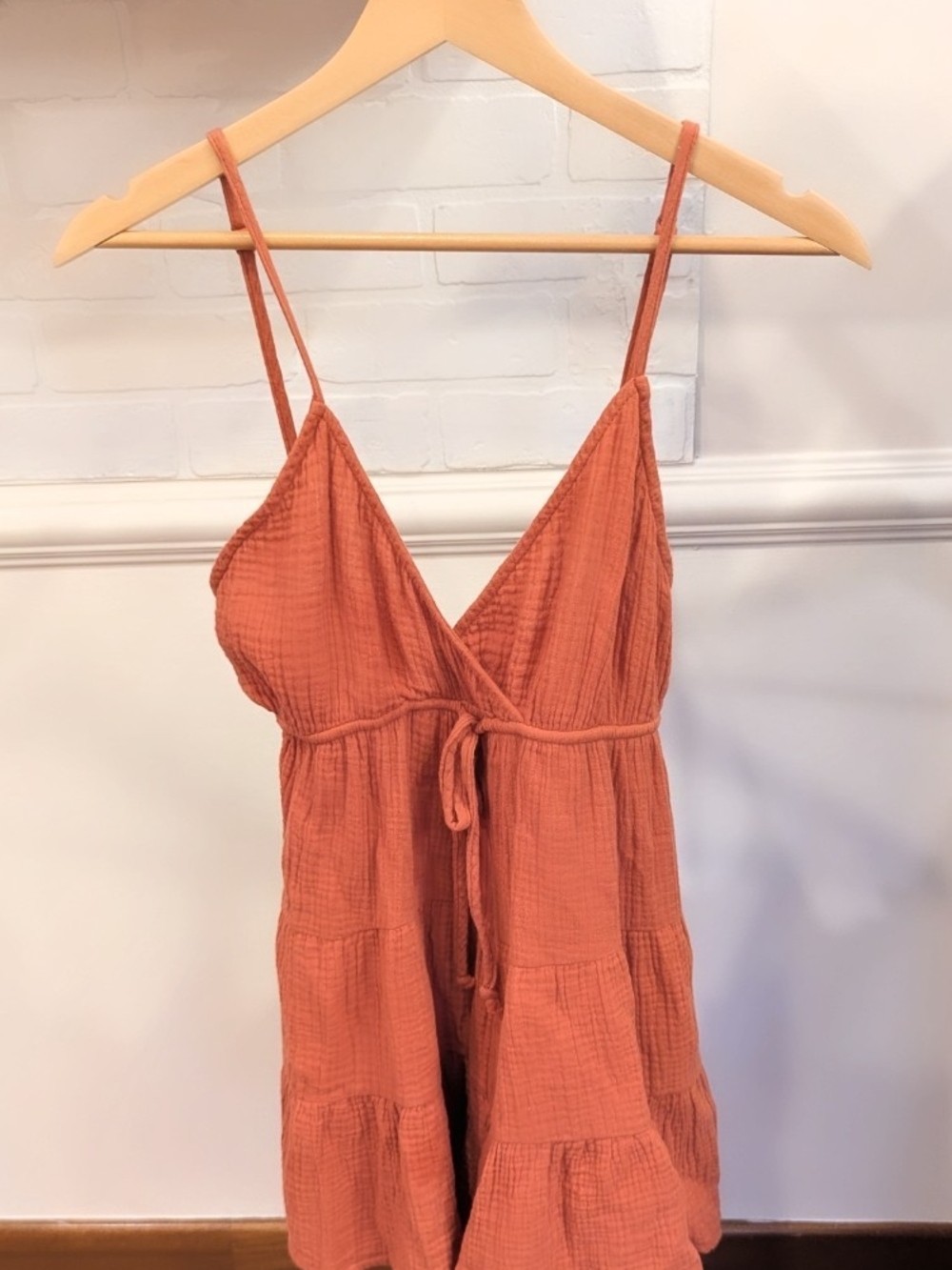 Promesa Strapless Rust Orange Tiered Sundress